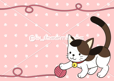 素材 猫と毛糸のフレーム