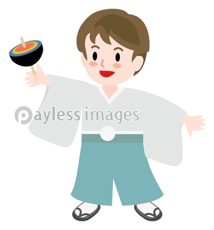素材 人物お正月に独楽で遊ぶ男の子